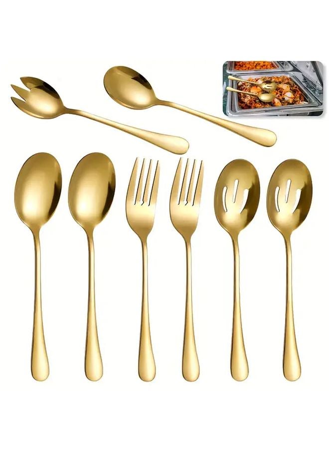 5pcs Luxury Gold Stainless Steel Serving Set Spoon Fork Salad Utensils Dishwasher Safe - Image 1